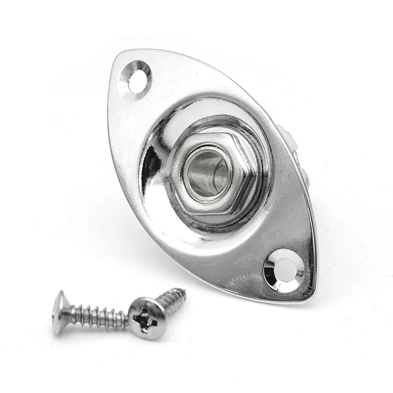 1Pc 기타 6.35mm 모노 출력 잭 플레이트 1/4 인치 타원형 곡선 소켓(일렉트릭 기타 베이스 부품용 나사 포함)