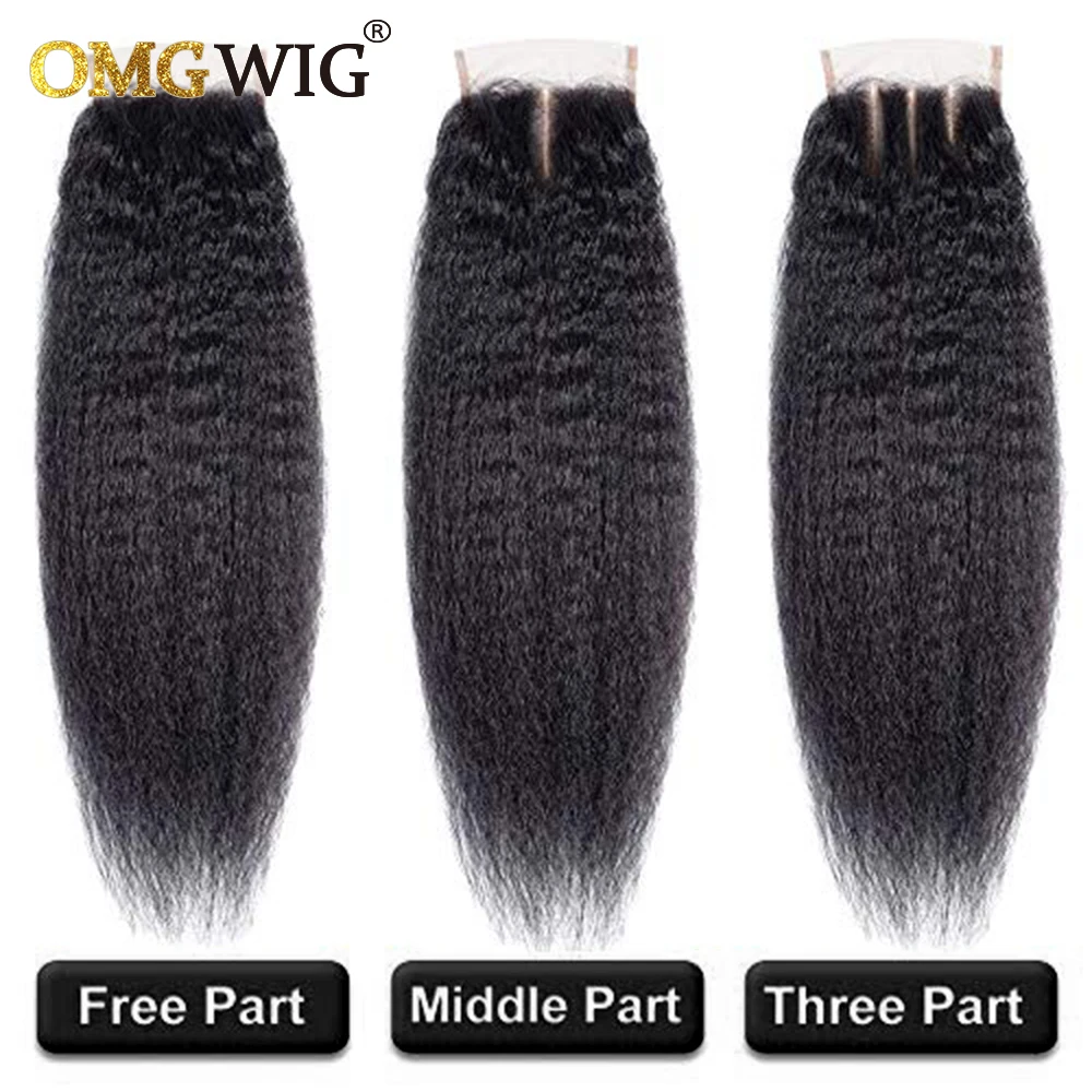 22'' 4x4 Silk Base Closure Kinky Straight Human Hair Lace Frontal Free Part Bleached Knots Transparent Lace Top Human Hair