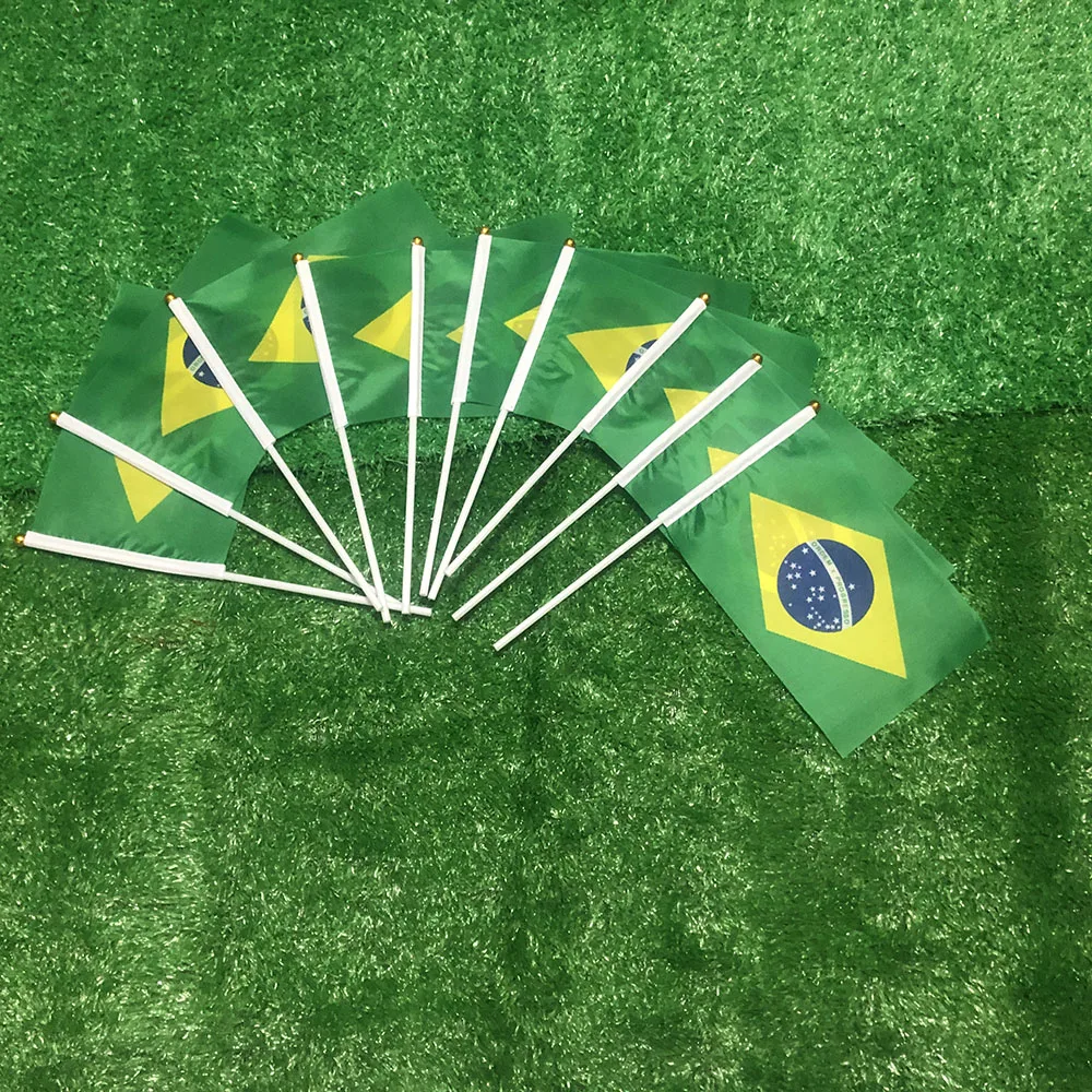 14x21cm Brazil's national flag hand waving flags with Plastic poles Brazil hand… - Image 2