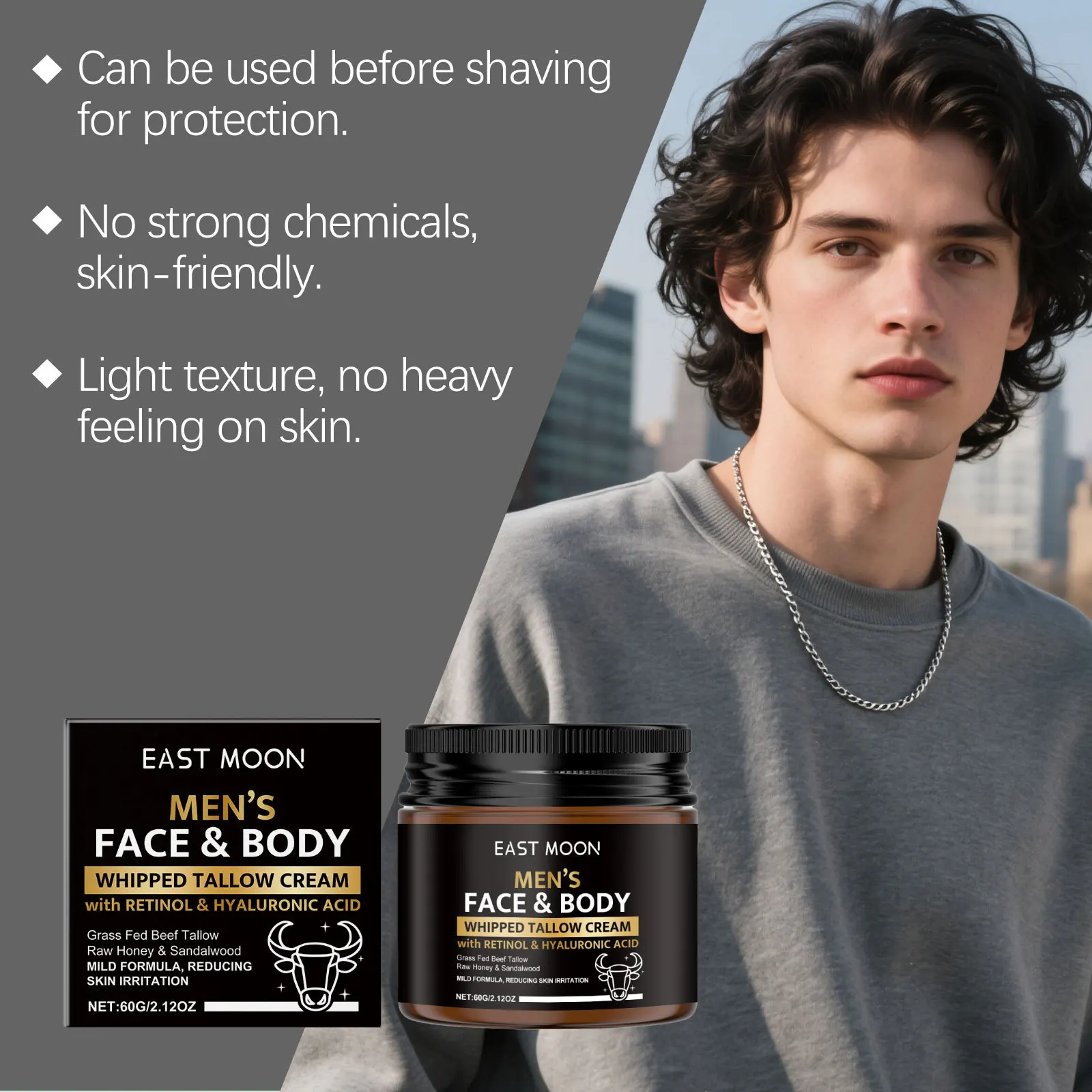 EAST MOON Men's Facial Moisturizing Cream Daily Moisturizing, Refreshing and Brightening Men's Skin Nourishing Care Cream