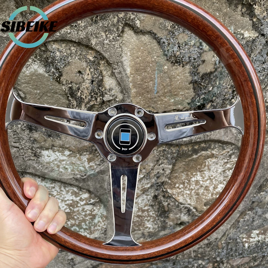 JDM Classic Universal 14inch 358mm Wood Style Steering Wheel Chrome Spoke Retro Car ND Sports Steering Wheel