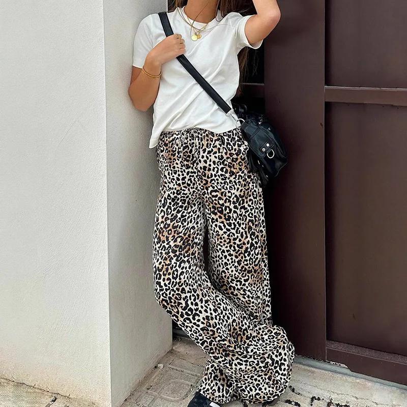 Women's 2024 Summer New Fashion Print Personality Street Auction Waist Flared Pants