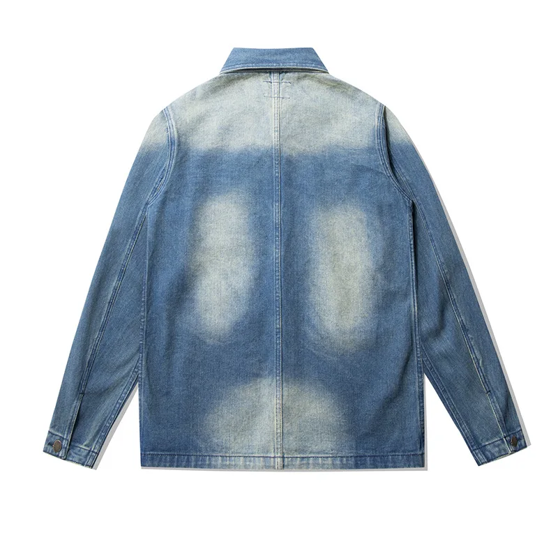 Jachetă denim stil Safari pentru bărbați, jachetă casual de lucru, blugi, haină pentru bărbați, la modă, cu mai multe buzunare, spălate puternic, jachetă vintage pentru bărbați_voghion.com