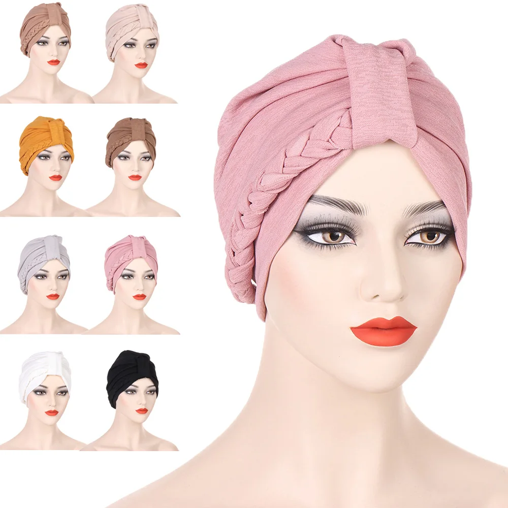 

New Muslim Women Inner Hijab Turban Indian Head Scarf Wrap Braids Bonnet Hat Chemo Cap Islamic Headwear Beanies Hair Loss Cover
