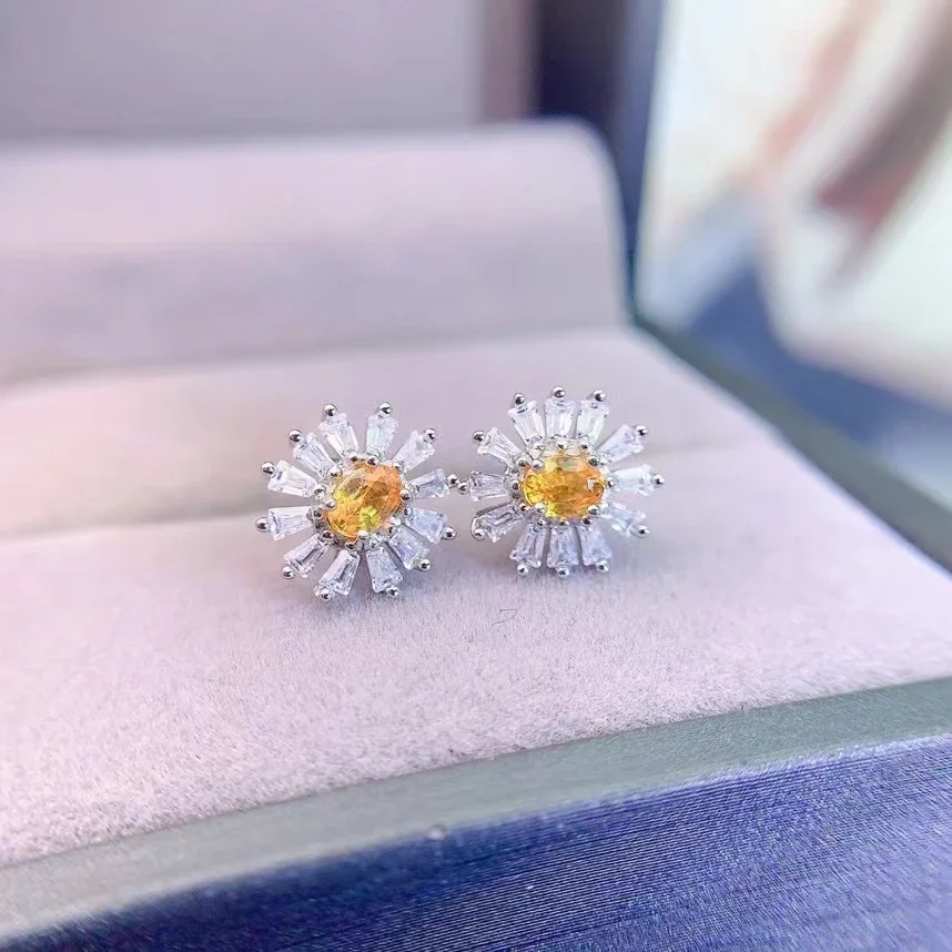 

Natural Yellow Sapphire Stud Earrings for Girl 3mm*4mm Total 0.3ct Sapphire Earrings with 3 Layers 18K Gold Plating