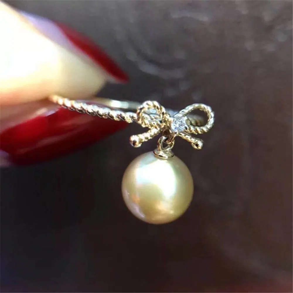 

DIY Pearl Ring Accessories S925 Silver Adjustable Pearl Jade Ring Bow Fit 6-9mm Round Oval Beads