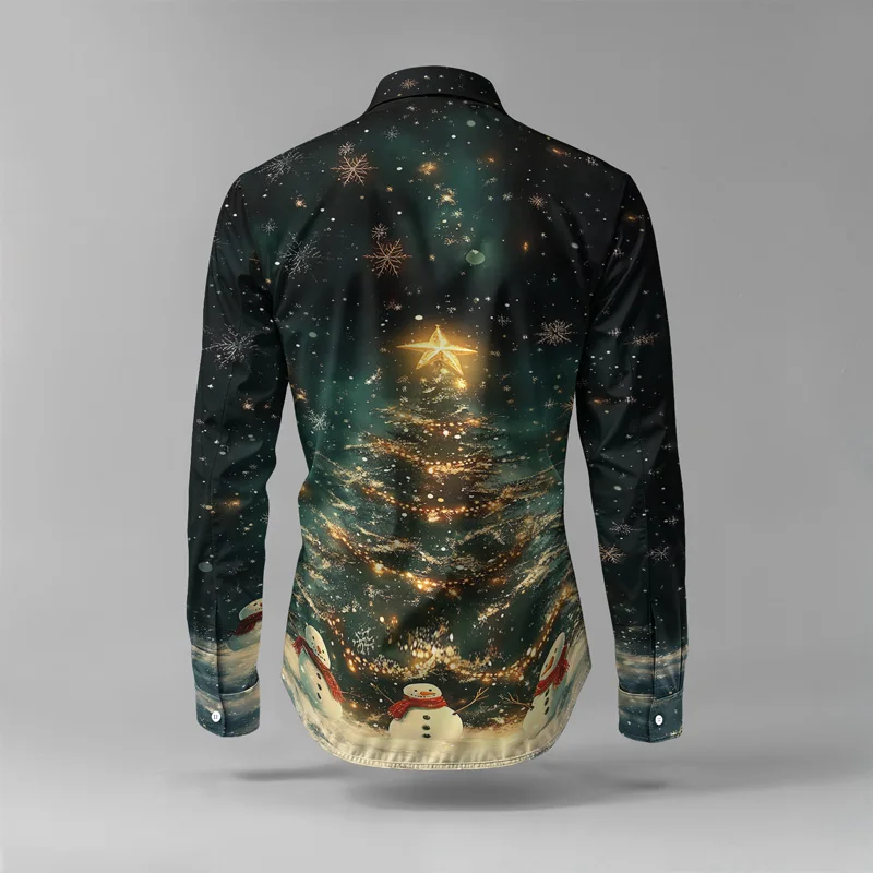 2025 Spring Summer Men Shirt Set Christmas Print Fashion Gingerbread Man Two Piece Set Mens Snowman Lightweight Party Long Sleev_voghion.com