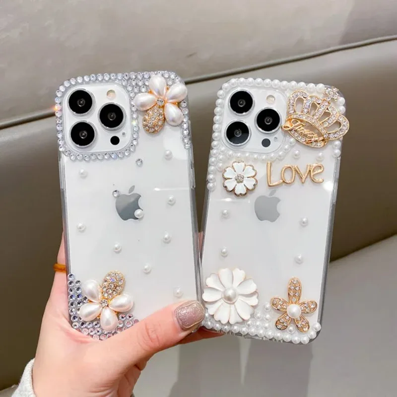 

Fashion Flowers Shaped 3D Rhinestone Cases for Iphone 15 Cell Phone Case for IPhone 13 14 Pro Max 15 Pro Mobile Back Cover