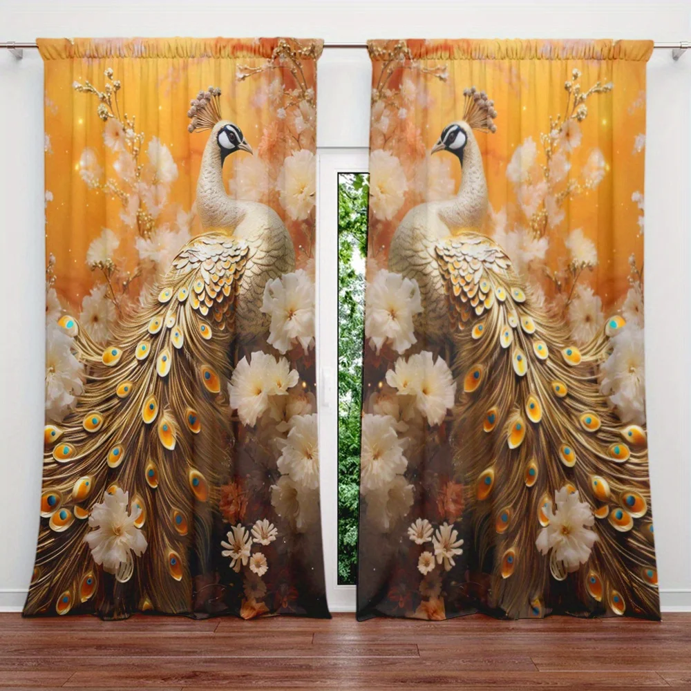 Description Picture 5 of item2pcs Luxury Style Peacock Printed Curtain for Home Decor - Rod Pocket Window Treatment for Bedroom, Office, Kitchen, Living Room