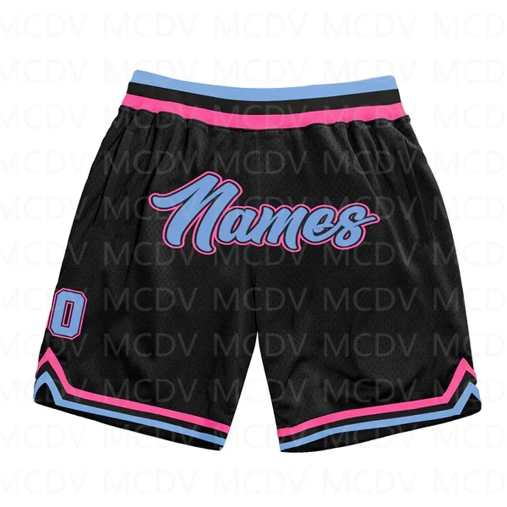 Custom Black Light Blue-Pink Authentic Throwback Basketball Shorts  3D All Over Printed Men's Shorts Quick Drying Beach Shorts 2