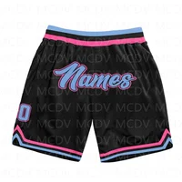 Custom Black Light Blue-Pink Authentic Throwback Basketball Shorts  3D All Over Printed Men's Shorts Quick Drying Beach Shorts 2