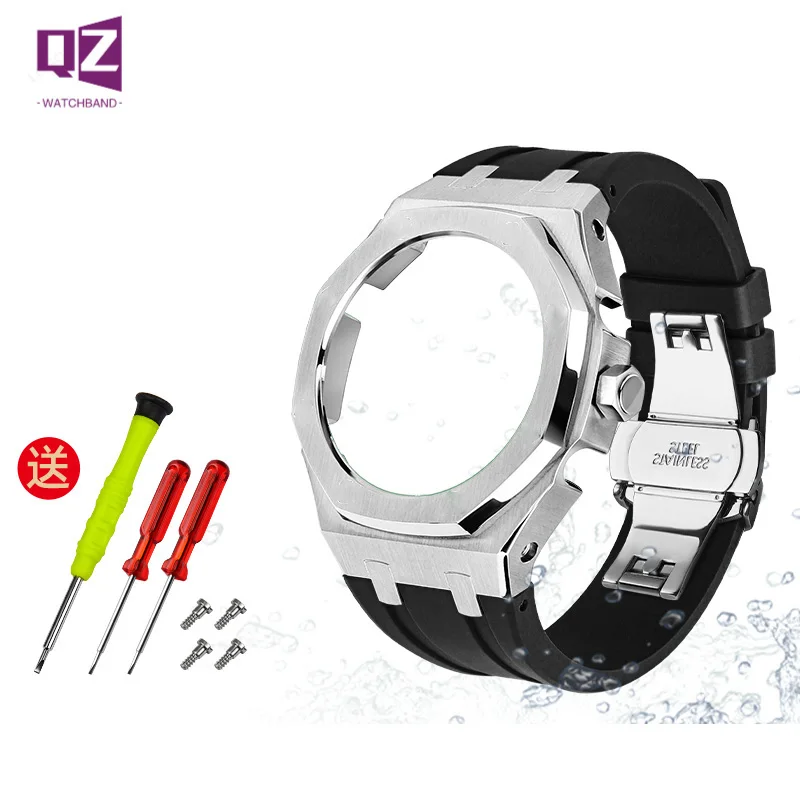 Cinturino E Custodia Solido Set Per Casio G-Shock Gm-2100B Cinturino In Gomma E Aggiornamento Lunetta In Metallo Gm2100 Gm-2100N Fascia Modificata