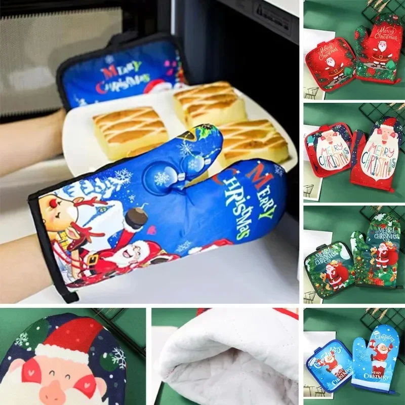Kitchen Gloves Insulation Merry Christmas Pad Cooking Microwave Baking BBQ Oven Pot Holders