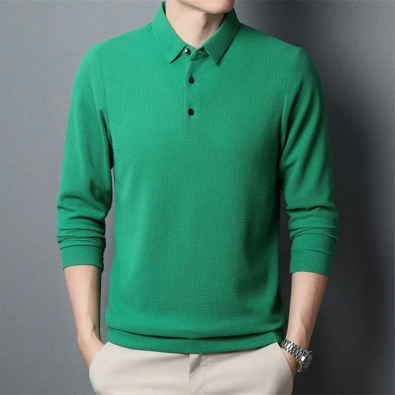 2023 Autumn New Korean Style Fashion Cotton Polo Shirts for Men Loose Casual Solid Color Lapels Long Sleeve Top Men Clothing