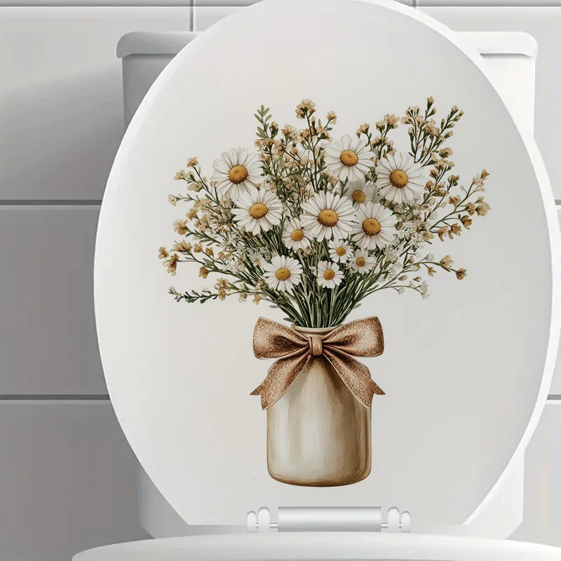 Abstract Daisies In Vase Toilet Stickers, Bright Wall for Home, Cabinet, Door,Decoration, Vinyl Car Decals, Art Wallpaper