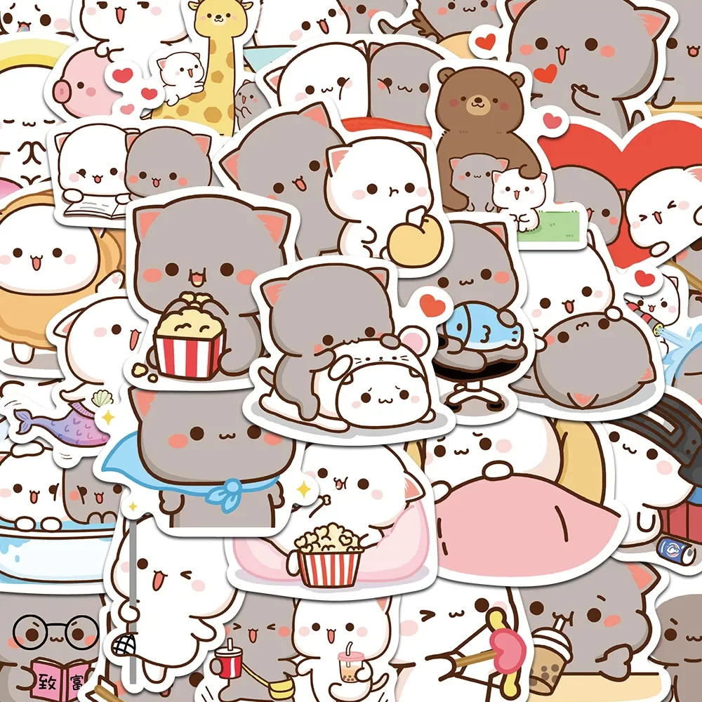 

10/30/60pcs Kawaii Animal Cats Cartoon Stickers Aesthetic Decal Decorative Planner Diary Luggage Waterproof Cute Sticker for Kid