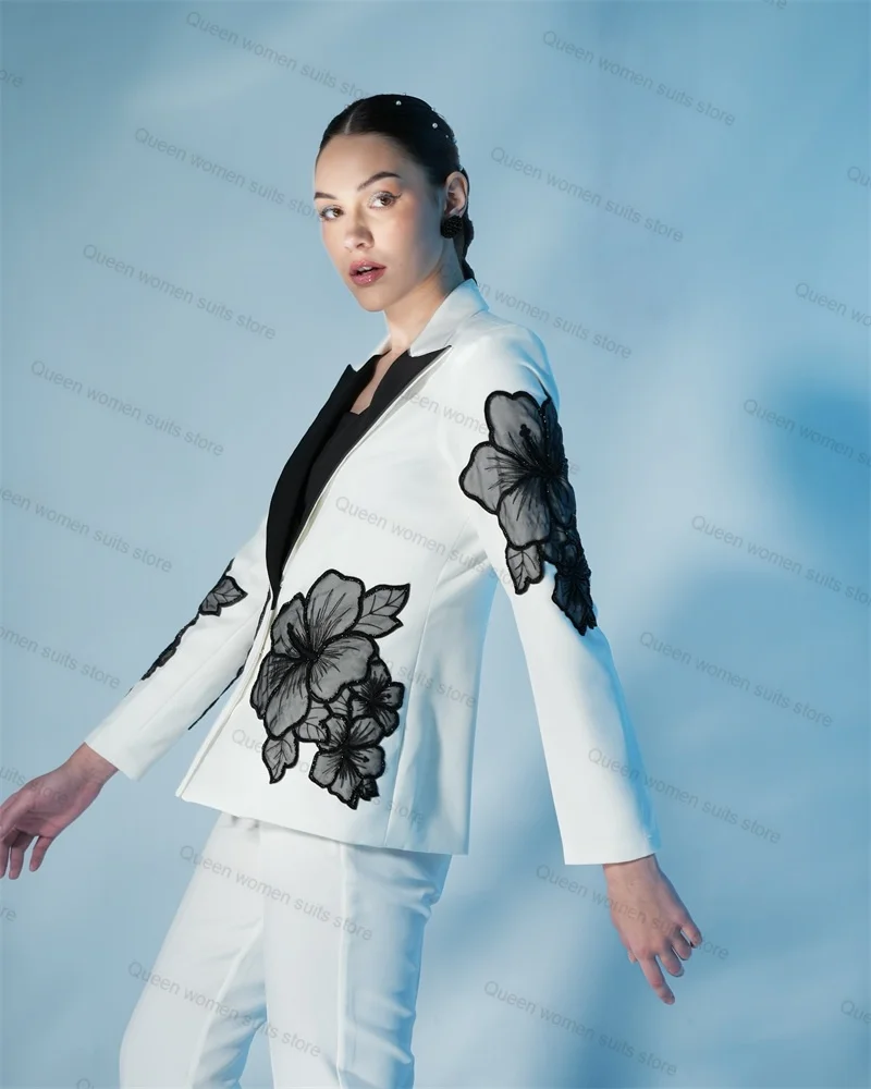 

Роскошные белые женские костюмы, брюки, комплект из двух предметов, Женский деловой пиджак-смокинг для свадьбы и выпускного вечера + прямые брюки