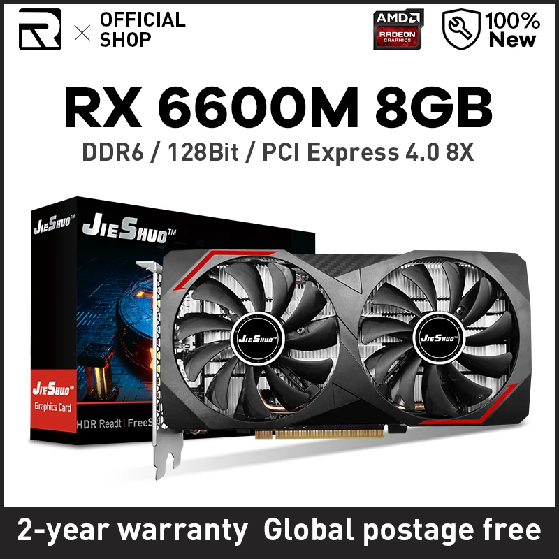 Novo amd rx6600m 8gb placa gráfica radeon rx 6600m gpu gddr6 128 bit 14 gbps 7nm placa de vídeo
