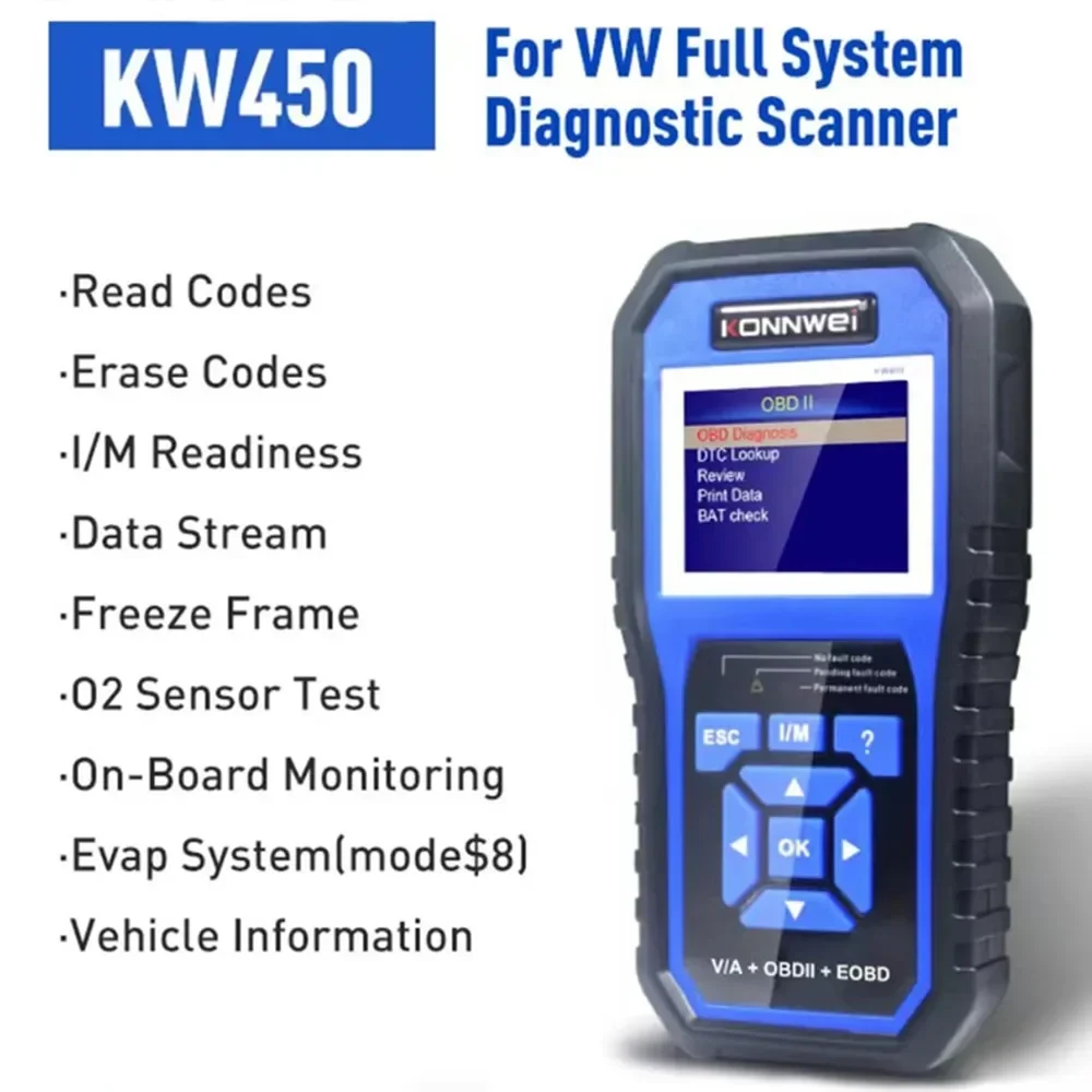 

Диагностический инструмент KONNWEI KW450 OBD2, профессиональный сканер с функцией проверки неисправности двигателя, KW208/KW510/KW650/KW850