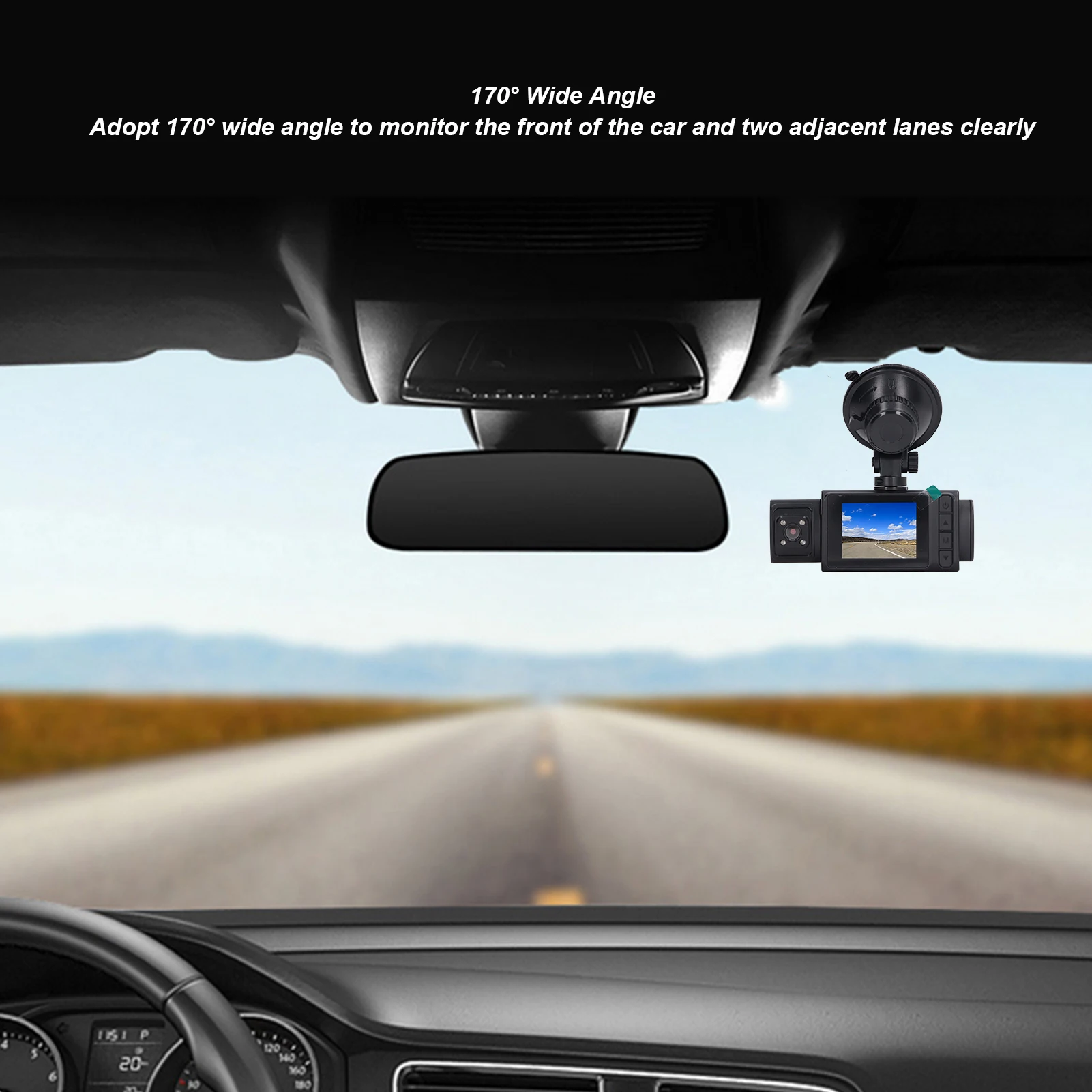 Dash Cam Dashboard Camera Recorder 2 Inch  Display Night Vision Motion Detection 1080P High Definition 3 Lens for Parking - 5