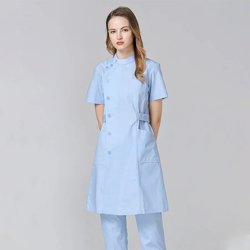 New Quality Medical Uniform White Nurse Long Coat Hospital Outfit Lab Robe Beauty Salon Workwear Women Nurse Scrubs Clothing