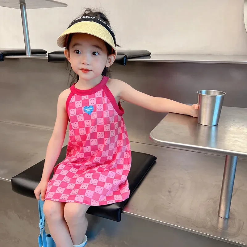 

2023 Baby Girls Summer Casual Dress Kids Sleeveless Smile Printed Comfortable Dresses Fashion Children Clothes Vestidos