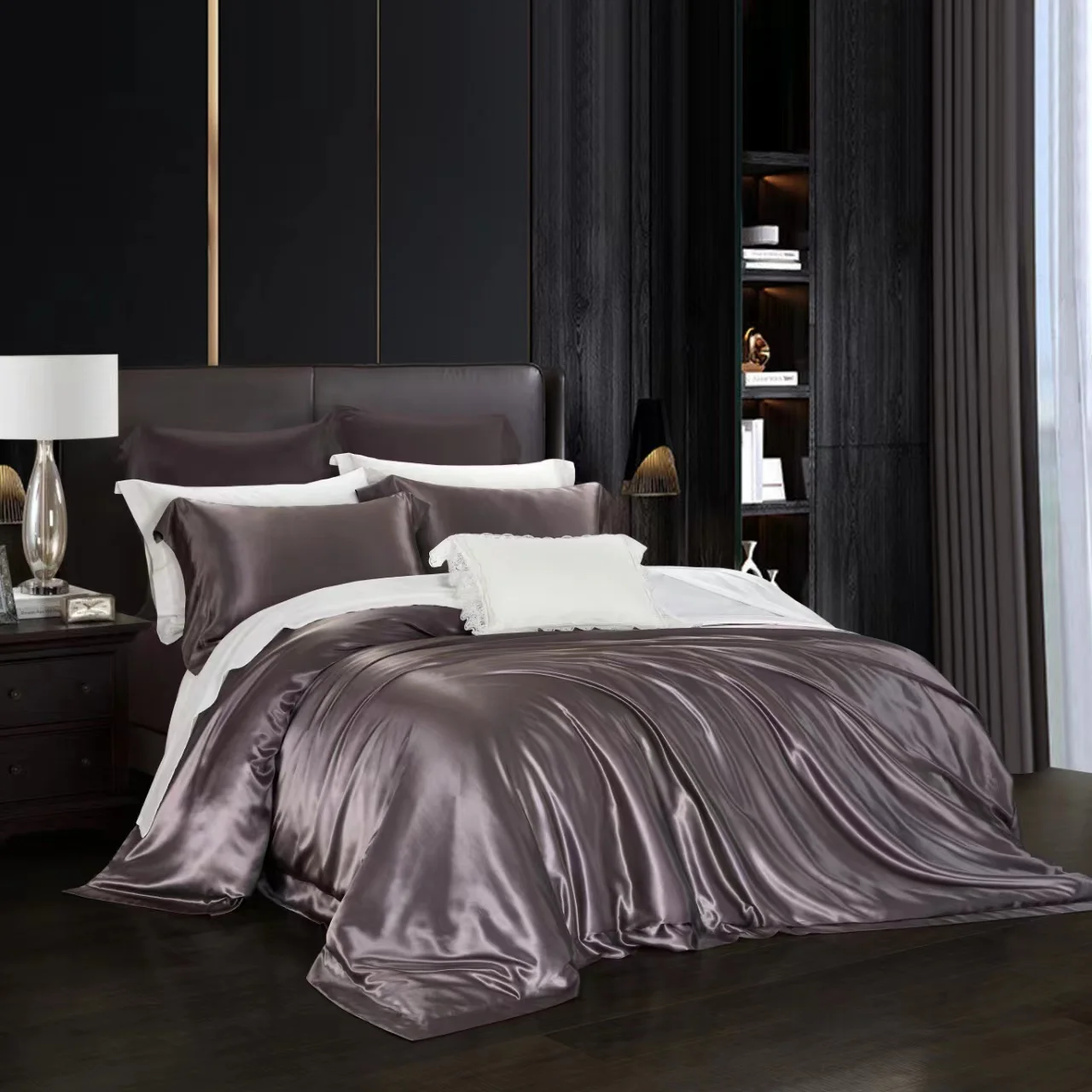 

Luxury Silk Bedding Set 100% Mulberry Silk Fabric 19 momme Bed Sheet/Pillow Case/Quilt Cover Solid Color HB04