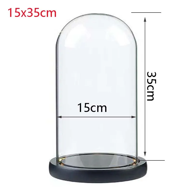 Blowing Crafts Home Decoration Eternal Flower Glass Cover with Warm White Light Dust Cover Ornaments Black Base Height 35cm