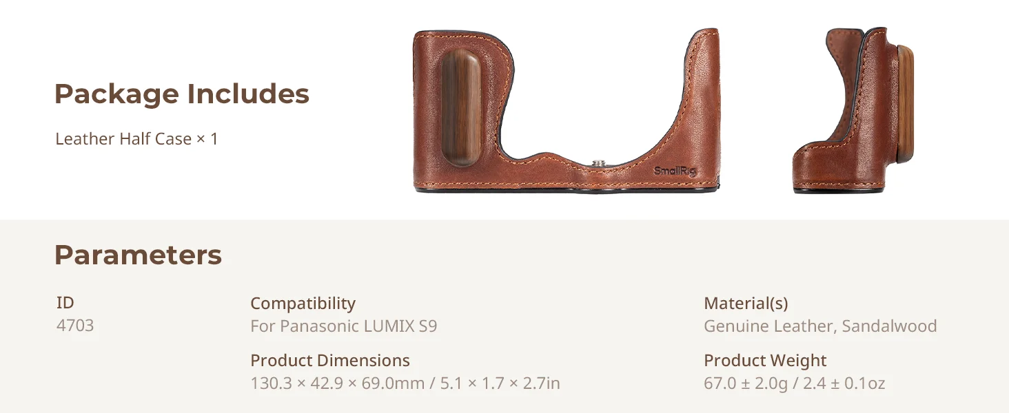 S9 Leather Half Case, Camera Leather Case for Panasonic LUMIX S9 Built-in Wooden