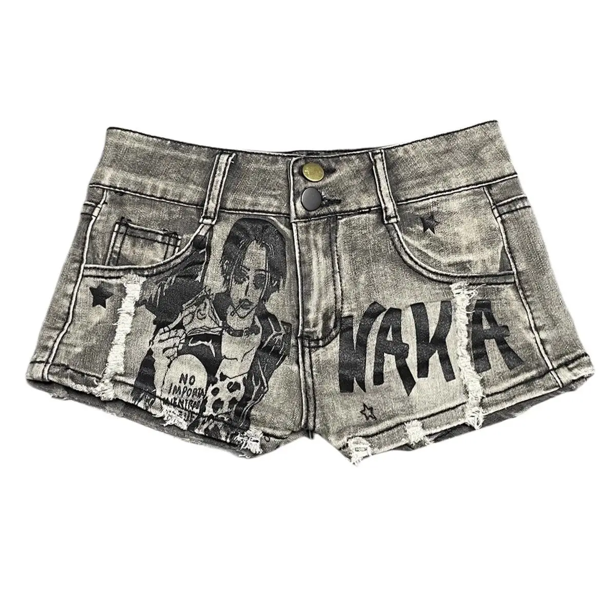 Vintage Y2k Low Waist Jeans Shorts Denim Gray Summer Baggy Hipster Streetwear Girls Hip Hop Short Hot Pants Womens Clothing