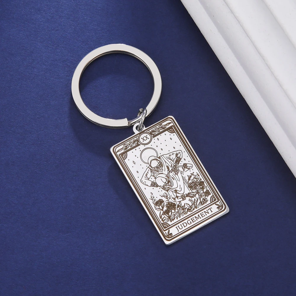 Dawapara Skeleton Tarot Karte Schlüsselbund Edelstahl Glück Amulett Ringelblume Tarot Schlüsselring Schädel Gothic Halloween Schmuck Geschenk – Detail 12