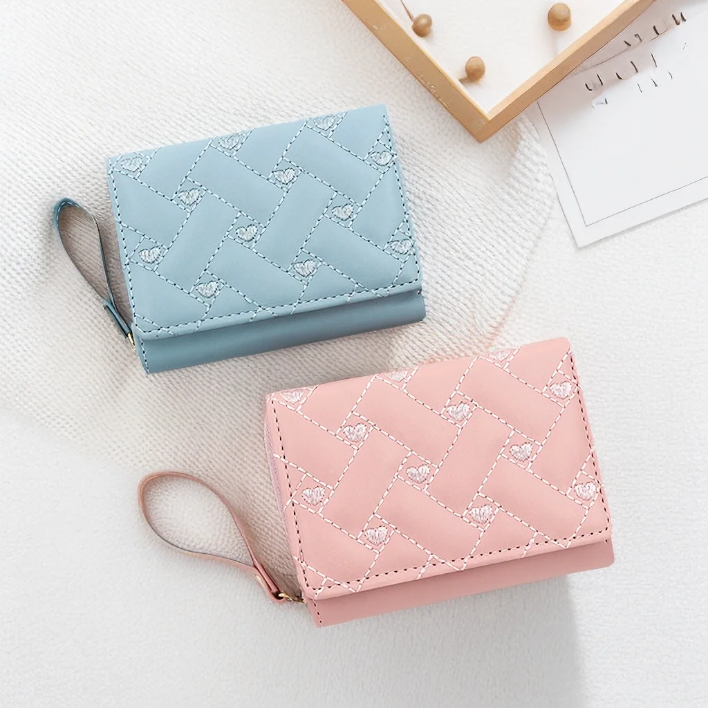 Love Embroidered Wallet Women's Short Zero Wallet Women's Triple Fold