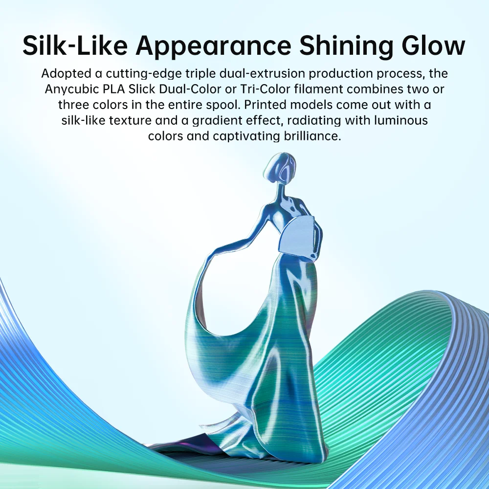 ANYCUBIC 실크 PLA 듀얼 컬러 트라이 컬러, 1.75mm PLA 필라멘트, FDM 3D 프린터용, 빛나는 밝은 다색 3D 인쇄 재료, 1kg