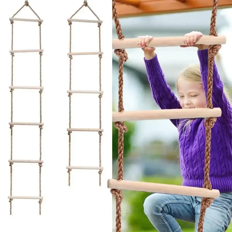 Swing toy Wooden Rope Ladder Multi Rungs Children Climbing Toy for Outdoor Training Activity