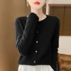 Fall/Winter 2024 new 100% Merino wool knitted round neck cardigan loose slim fashion solid color commuter sweater coat 6