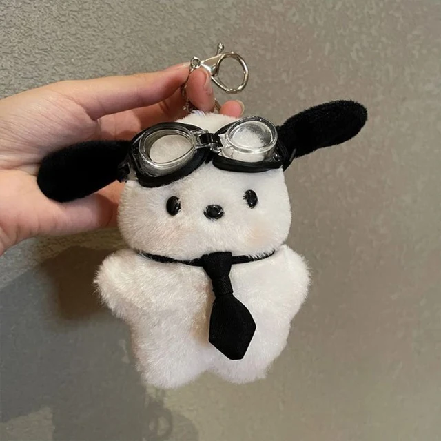 Kawaii Pilot Dog Keychains Plushies Sanrio Keychain Cute Pochacco Bow Keyring Car Mirror Decoration Bag Pendant Christmas Gift 5