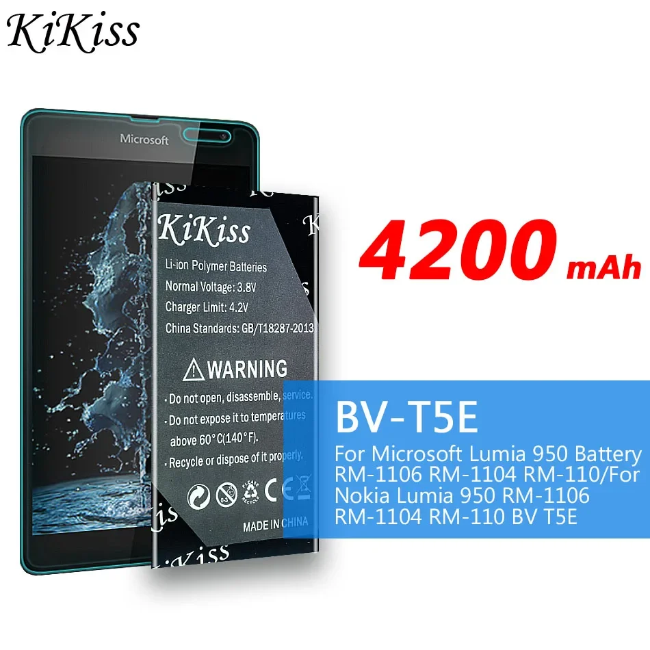 

kikiss 4200mAh BV-T5E / BVT5E / BV T5E Batteries for Microsoft Lumia 950 Battery RM-1106 RM-1104 RM-110