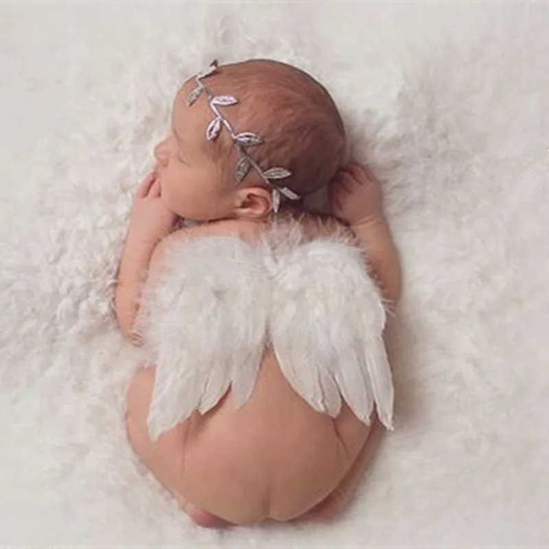 Photography Props Angel Wings Kids Photo Newborn Baby UK Feather Leaves Headband 