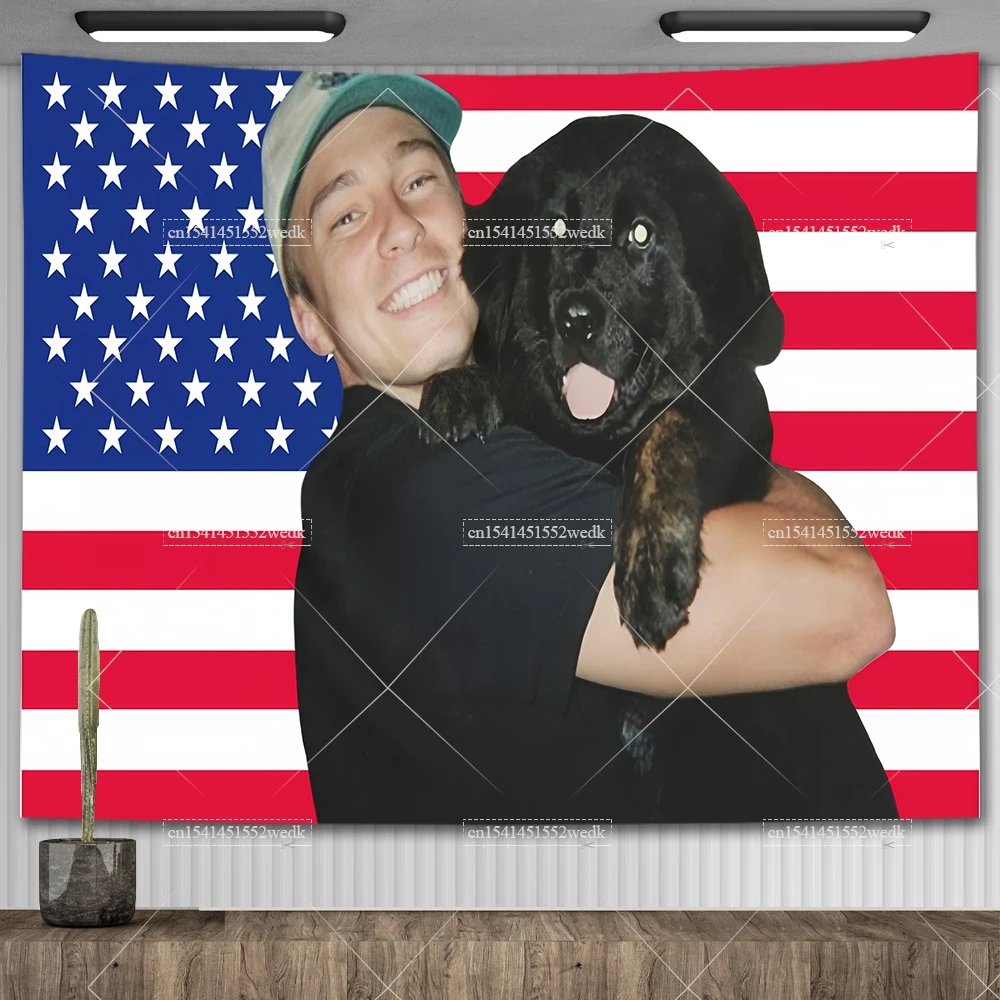 Arazzo Mimetico Con Bandiera Americana E Orso - Tapestry Rustico Per Parete - Decorazione Camera Da Letto Uomo E Cabina Western - 101x76 Cm