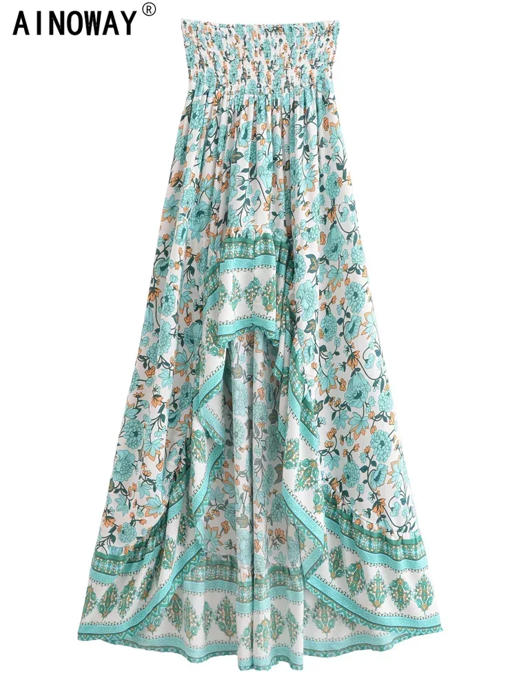 Chic Vintage Floral Bohemian High-Low Maxi Skirt