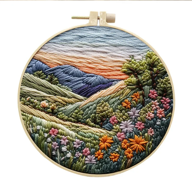 Beautiful Embroidery Paintings Landscape Flowers and Birds Pattern DIY Embroidery Materials with 15cm Round Frame