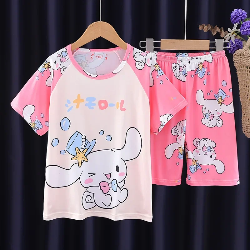 Boys Cartoon Cute Middle and Large Children Children's Home Clothes Girls Pajamas Summer Short-sleeved Casual Two-piece Set