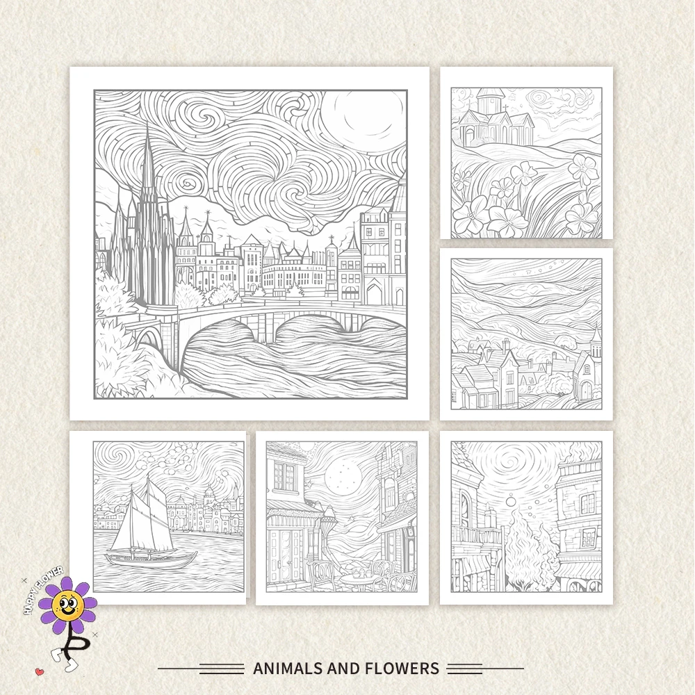 Van Gogh Colouring Book - 30 Sheet Adult Colouring Book, 100gsm8.3x 8.3 inch, Drawing Book, Birthday Gift, Holiday Party Gift 4