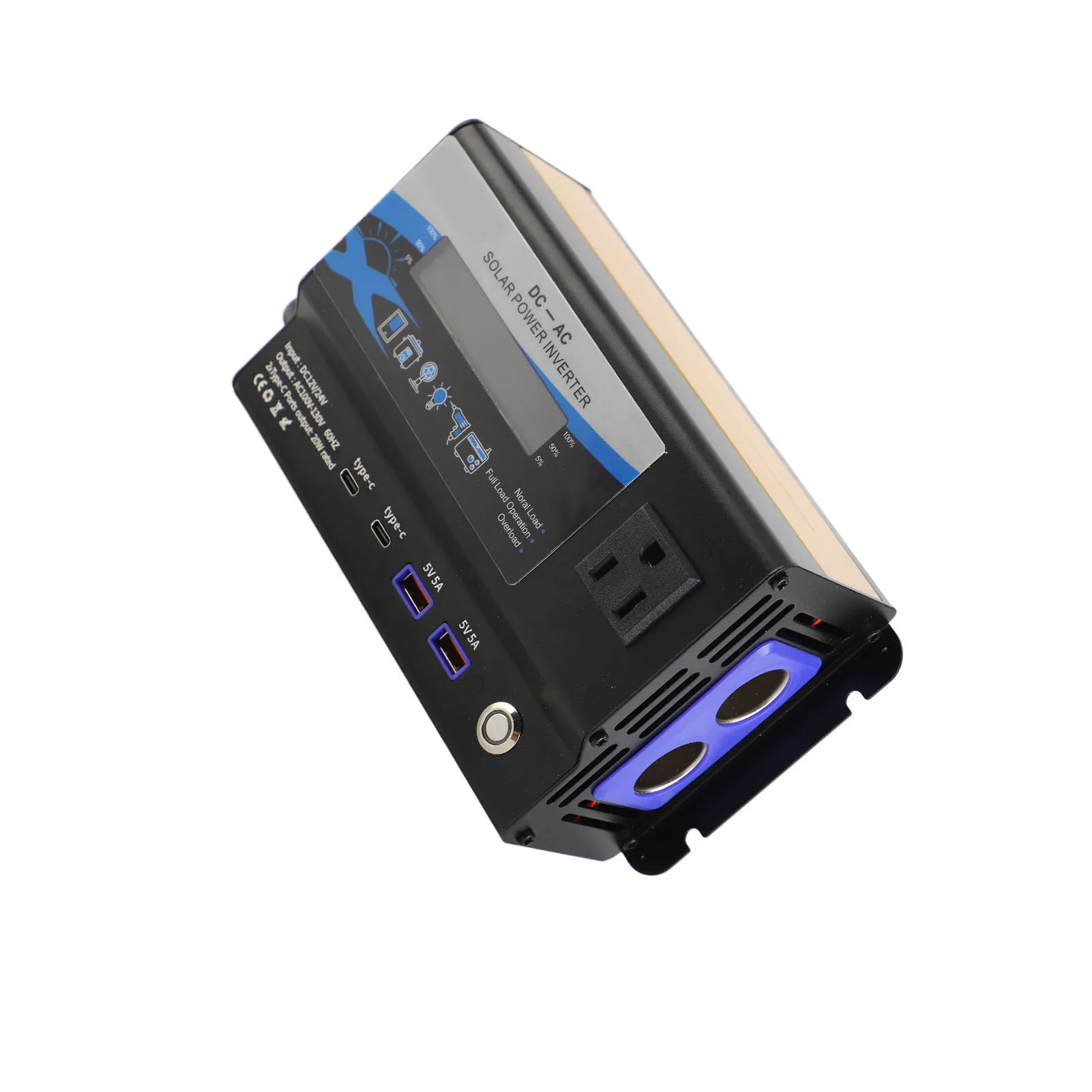 3000w 자동차 인버터(LED 컬러 주변 조명 포함) 2 USB 2 타입 C 충전 차량용 전력 변환기 US 플러그 12V/24V-110V