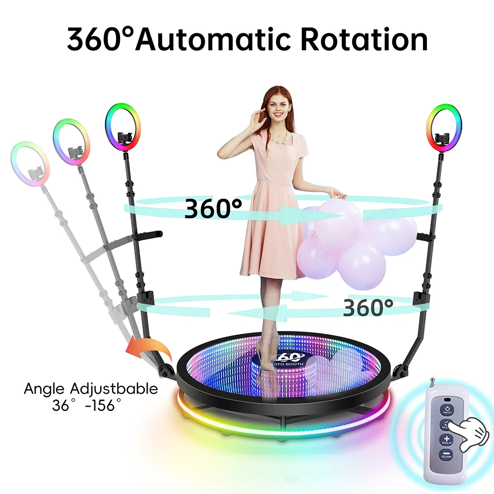 INFINITY 360 Photo Booth Tempered Glass LED | Automatic 360 Platform |  Flight Case Included