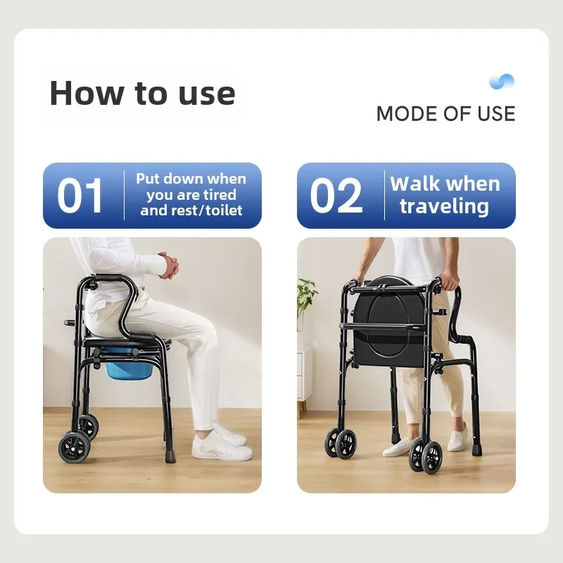 Elderly Walkers Can Sit Non-slip Medical Crutches, Aluminum Alloy Disability Mobility Aids Walking Carts Rehabilitation Walkers 4
