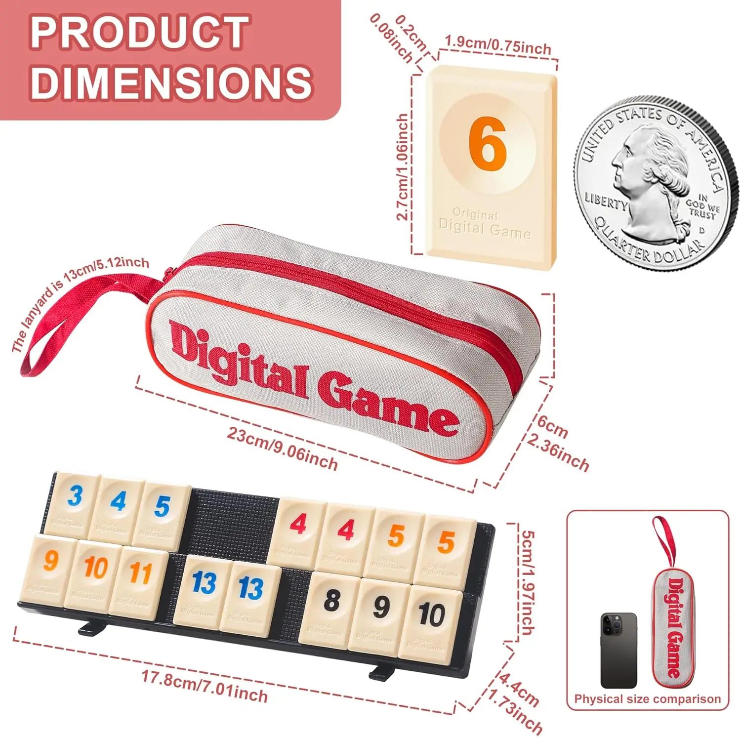 Rummy Cube Game with 4 Racks, 106 Rummy Cube Game Set with Portable Case, Rummy Tiles Travel Set for Family Classic Board Games 6