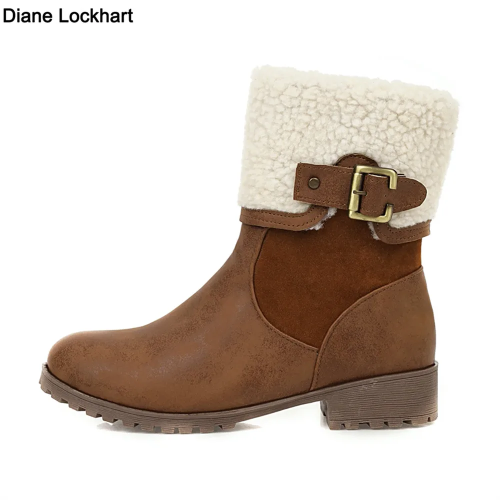 

Women Winter Fur Warm Snow Boots Ladies Warm Booties Ankle Boot Comfortable Shoes Plus Size 34-43 Buckle Platform Women Boots