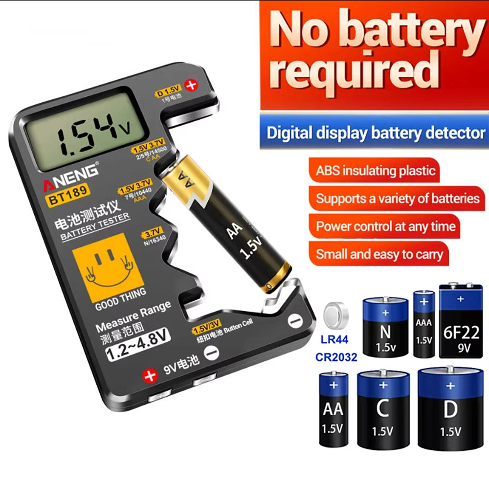 BT189 9V Battery Tester AA AAA Universal Household LCD Digital Display Button Cell Battery Tester Power Bank Detector Tool battery tester