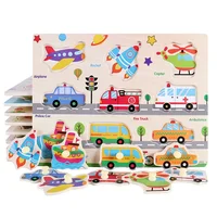 Kids Montessori Educational Toys for Children Hand Grasp Board Wooden Jigsaw Puzzle Animal Cognitive Puzzles Games 2